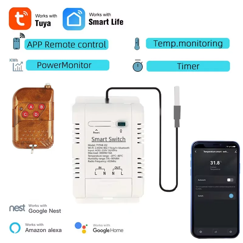 Tuya Wifi 16A/20A Smart Temper - Sonoff Basic Switch reseña y precio